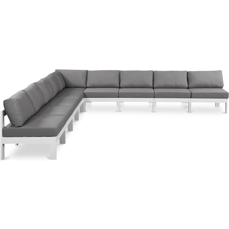 Azaira 150'' Wide Aluminum Patio Sectional with Cushions, White, Gray