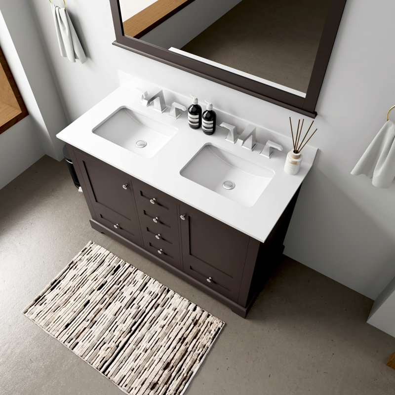 Double Bath Vanity 48 In. W X 22 In. D, With White Quartz Top, Brown