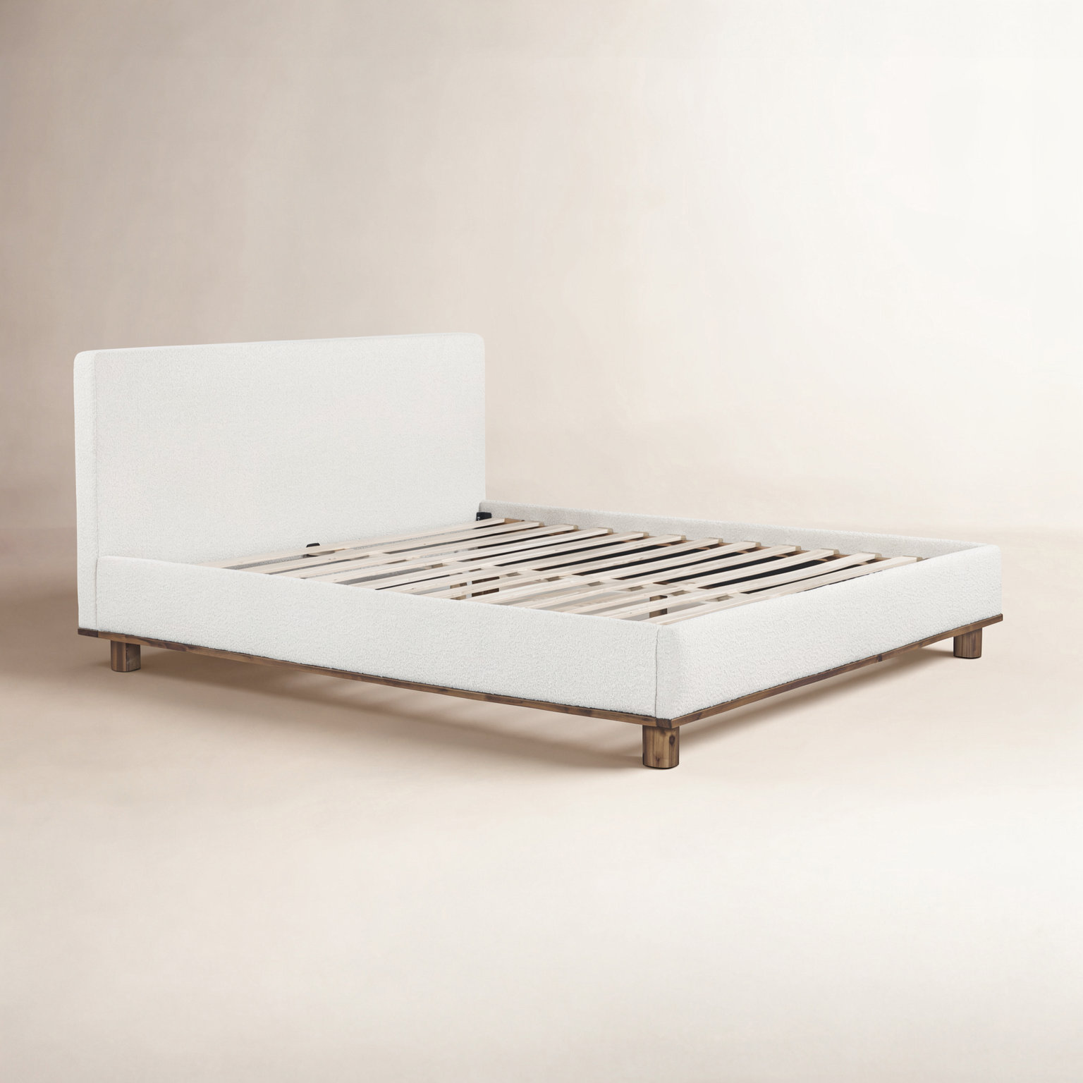 Plaza Upholstered Wood Platform Bed, Queen, Ivory Boucle