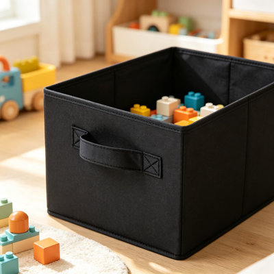 Bacs de rangement avec couvercles pour l'organisation, paquet de 2, boîtes de rangement en tissu de lin avec carton robuste robuste, 2 poignées de transport, L 16,5 po x l 11,8 po x H 7,5 po pour chaussures, livres, vêtements, noir
