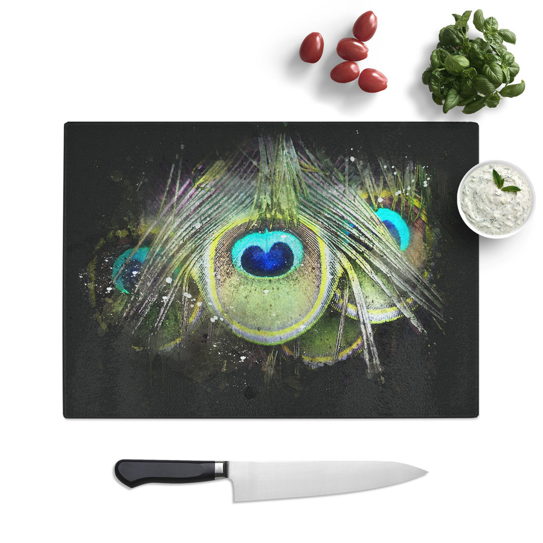 Tempered Glass Peacock Feathers Chopping Board