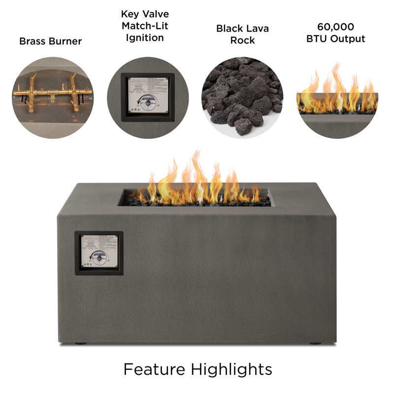 Estes Concrete Propane Fire Pit Table by Jensen Co., 19" H x 60" W x 30" D, Natural Gas, Flint