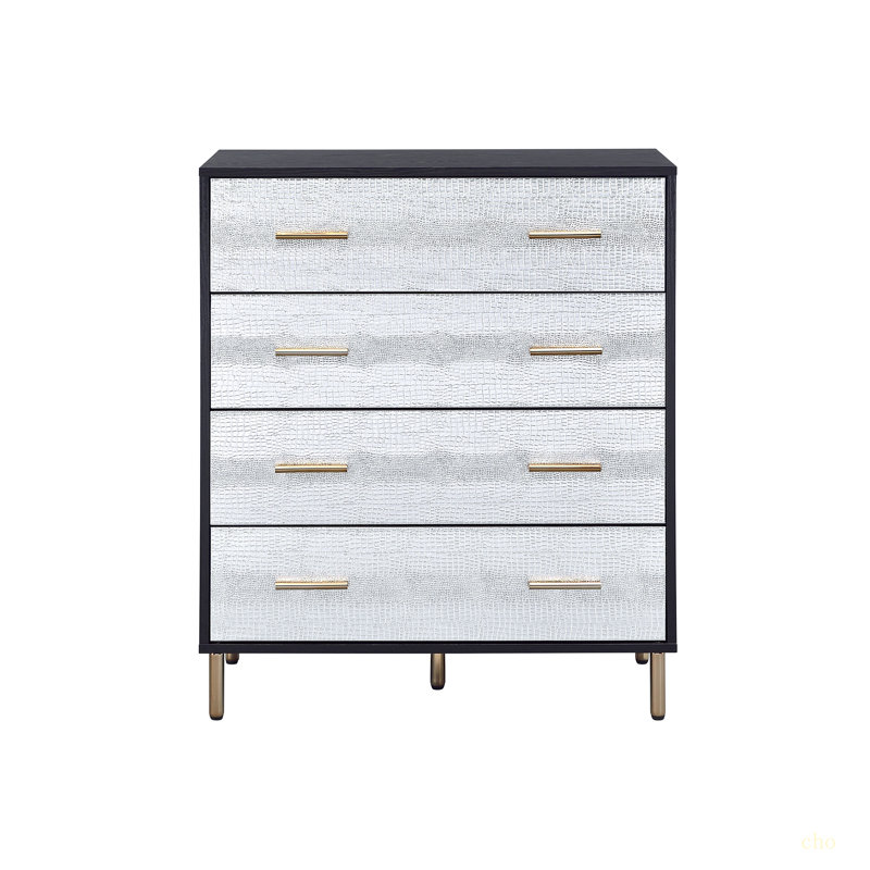 Commode noire, argentée et dorée