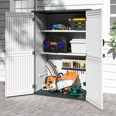 Support de rangement extérieur 2 pièces, tablettes horizontales en métal pour remises extérieures blanc