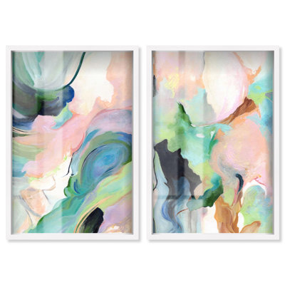 Dreamer Blue Serenity Pair Shadowbox Print Modern Wall Decor Set by Art Remedy, White Frame, 16 x 24