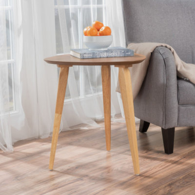 Table de bout Mid-Century moderne en bois d'hévéa naturel - Table d'appoint ovale en trépied pour le salon et la chambre