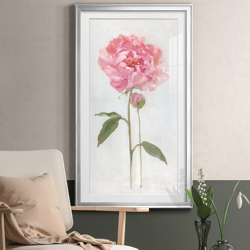 " Peony I " Painting Print, 24" H x 12" W x 1" D, Silver Framed