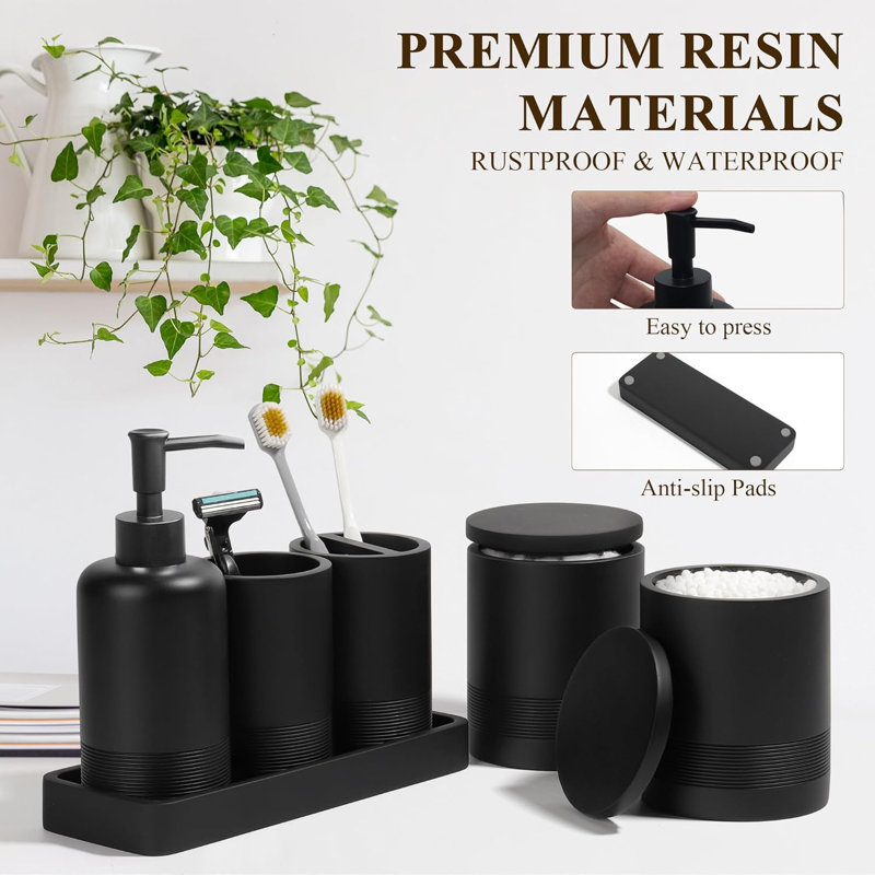 6-piece Matte Black Bathroom Accessories Set