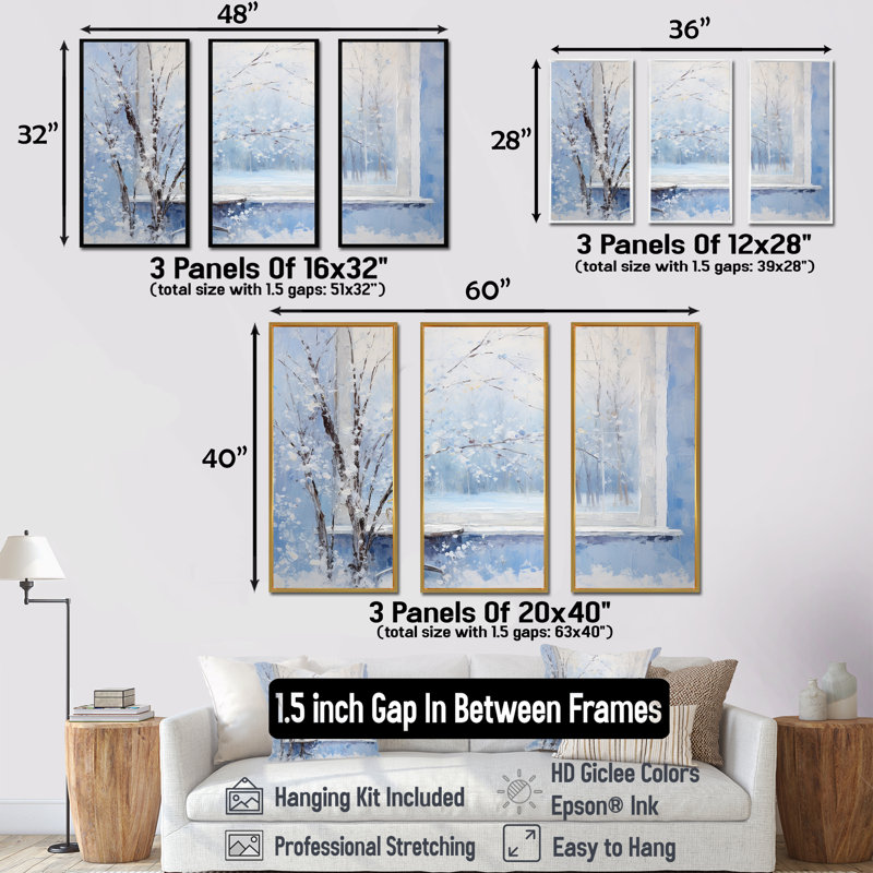«Winter Landscape Snowfall Forest II - Winter Landscape», art mural, H 28 po x l 36 po x P 1 po, Cadre flottant blanc