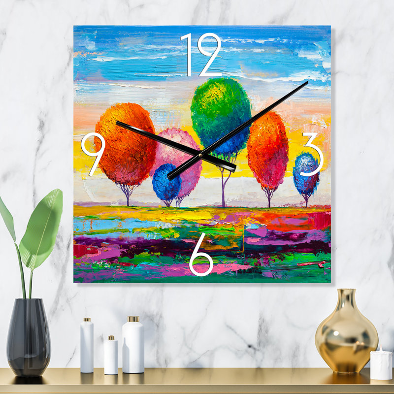Arbres ornementaux colorés VI - Horloge murale moderne, Petit
