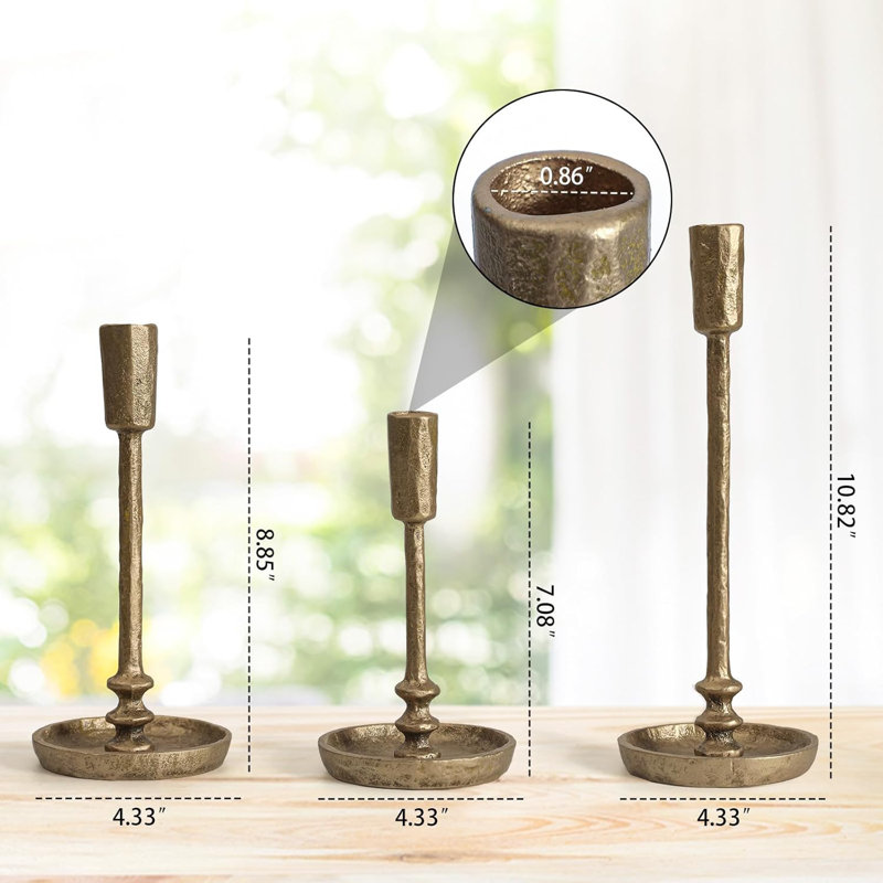 Set Of 3 Rustic Cast Iron Taper Candle Holders