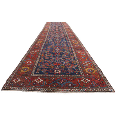 One-of-a-Kind 3'2 X 19'11 1920s Rectangle Cotton and Wool Area Rug in