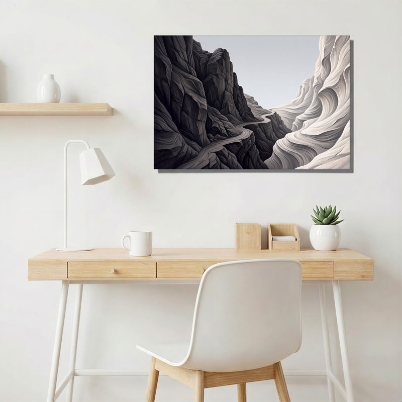 «Black and White Abstract Canyon Formation», art mural, H 32 po x l 48 po