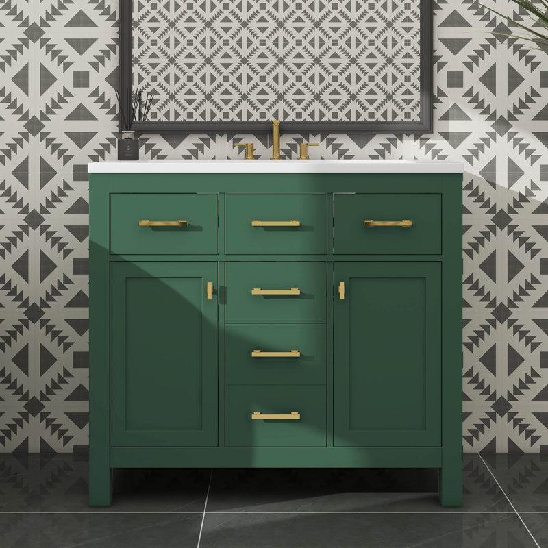Armoire de meuble-lavabo sur pied 36 po avec 4 tiroirs et 2 armoires de rangement modernes 36 po, Vert