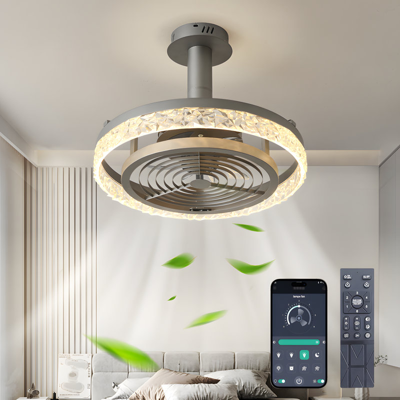Aaipaite Indoor Bedroom Flush Mount Ceiling Fan With Light