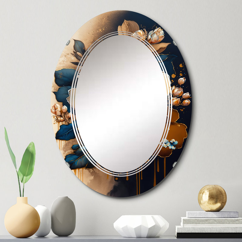 Miroir mural Osarugue jaune et bleu foncé Camellia, 30 po x 20 po