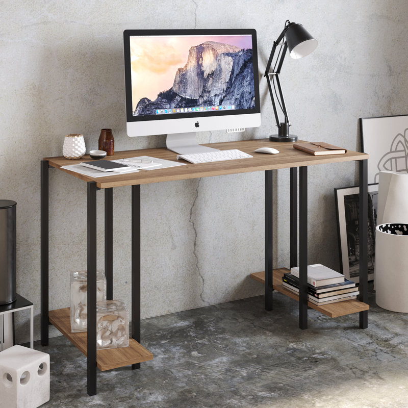 Reader Metal Base Writing Desk, Walnut/Black