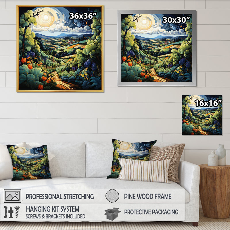 Countryside Summer Vines In I - Landscapes Canvas Art Print, H 16 po x l 16 po x P 1 po, Toile tendue