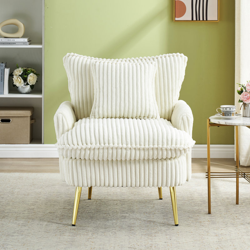 Canapé une place en velours côtelé beige de 77 cm (30,31 pouces), confortable pour se détendre au bureau à domicile grâce à son tissu, ses coussins épais et son soutien.