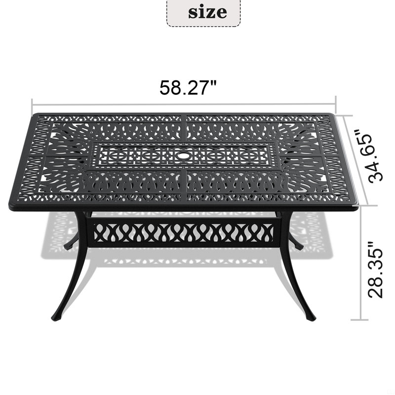 Table de salle à manger en fonte d'aluminium avec trou pour parasol