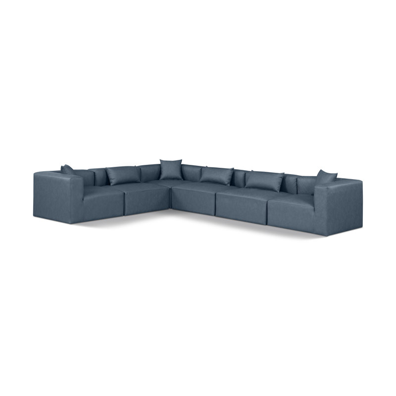 Houswerth Upholstered L-Shaped Sectional Reversible, Navy Vegan Leather