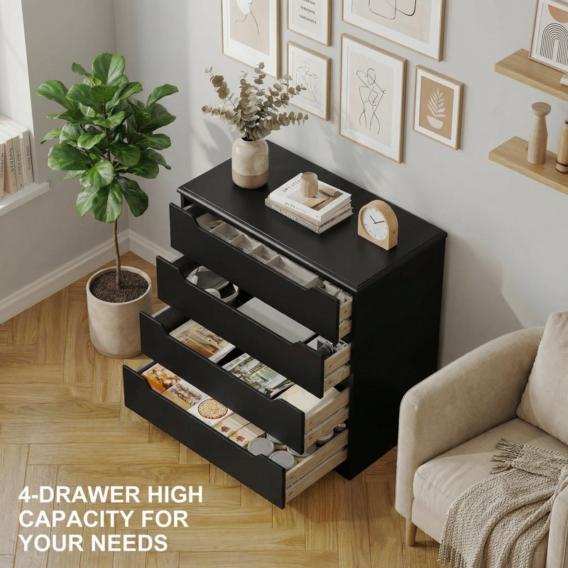 Michiaki 28.1" W 4-Drawer Dresser , Black