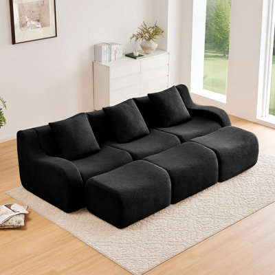 Canapé à trois places désossé Tissu en peluche de haute qualité, aucun assemblage requis