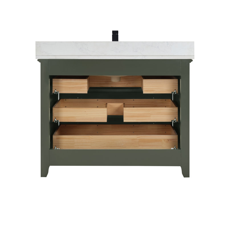 42" Cadet Finish Solid Wood Sink Vanity  With 1' Artificial Stone Top, Pewter Green