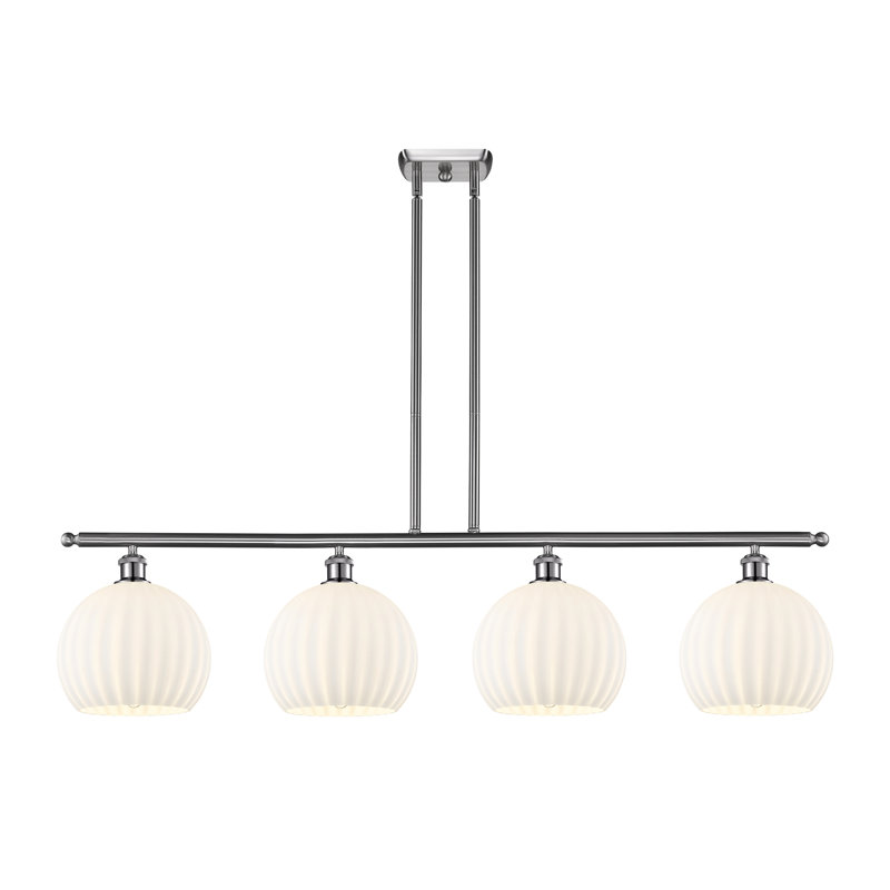 Luminaire suspendu pour îlot suspendu 4 lumières blanc vénitien Ballston, H 12,25 po x l 48,25 po x P 10 po, Nickel satiné