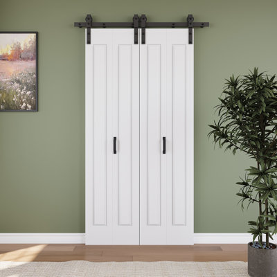 Closet Bi-fold Barn Door 1-Panelled Hollow Core Bi-Fold Barn Door 42" x 84" with Hardware Kit Included, Pre-Assembled Door Panels (Perfect for Closet Room,Pantry Room,Laundry Room,Bathroom and Other Small Rooms)