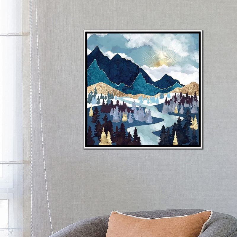 Valley Sunrise - impression d'art graphique, Aucun mat, H 26 po x l 26 po x P 1,5 po, Toile blanche encadrée