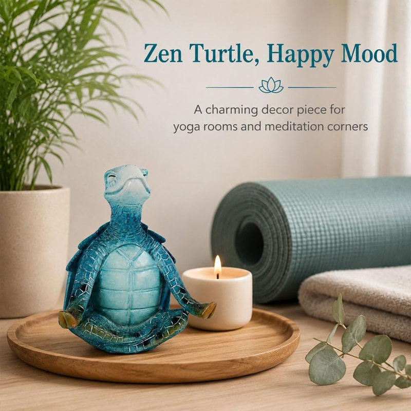 Blue Resin Yoga Turtle Indoor Sculpture