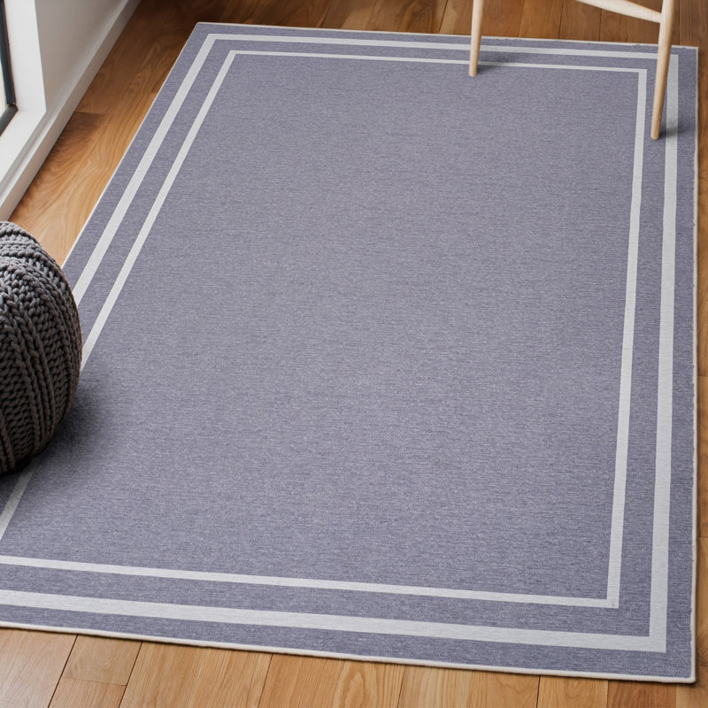 Andujar Classic 2-Stripe Border Washable Gray/Cream Rug, Rectangle 2'11" x 5'
