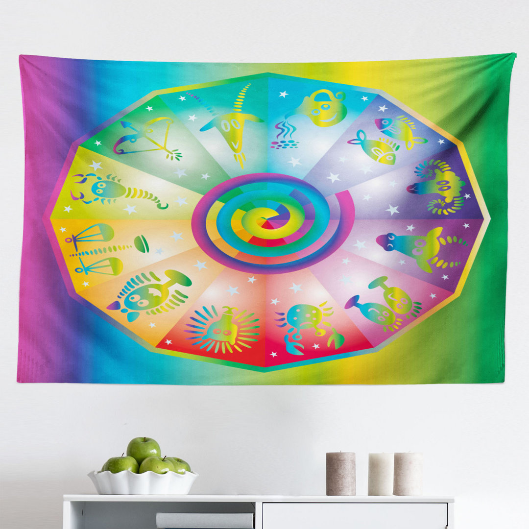 Wandbehang Hippie-Stil Regenbogen farbige Sterne Hintergrund mit Horoskop Zeichen Bild