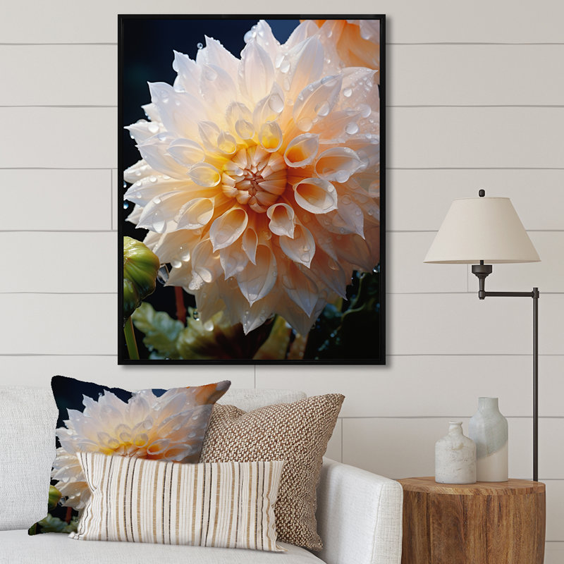 Sérénade florale orange sur toile, Cadre flottant noir, H 44 po x l 34 po x P 1,5 po