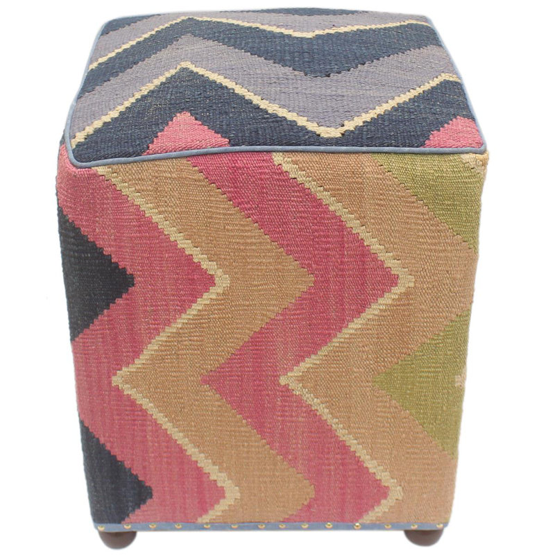 Aprea Upholstered Ottoman, Blue/Gray/Beige/Tan Wool