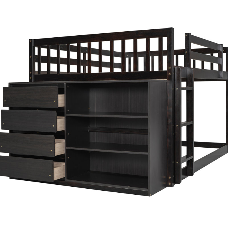 White Full Over Bunk Bed With Solid Construction And Functional Storage Size Ample In White, Pine Wood Build, Espresso