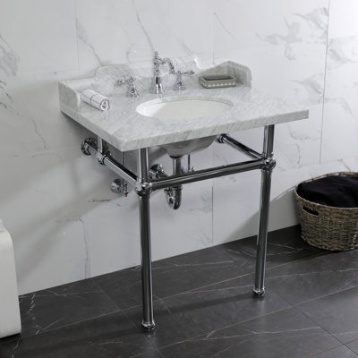 Lavabo console en marbre Carrara de 30 po avec pieds en laiton Kingston, LMS3030MB6 Kingston White, marbre / nickel poli