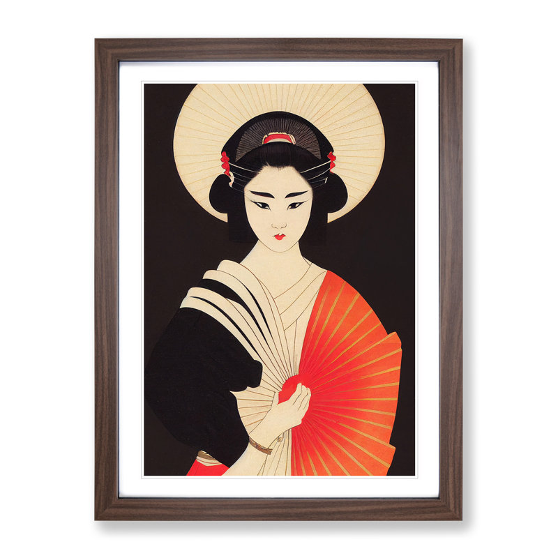 Sculptured Geisha - Single Picture Frame Painting, 46cm H x 34cm W x 2cm D, Walnut