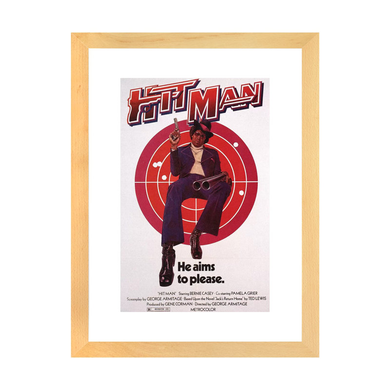 Affiche de film « Hit Man » par radio Days-impression, H 24 po x l 16 po x P 1 po, Toile avec cadre en bois beige, Blanc