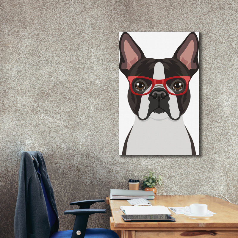 «Boston Terrier portant des lunettes de hipster» par Furbaby Affiliates, art mural sur toile, H 40 po x l 26 po x P 1,5 po