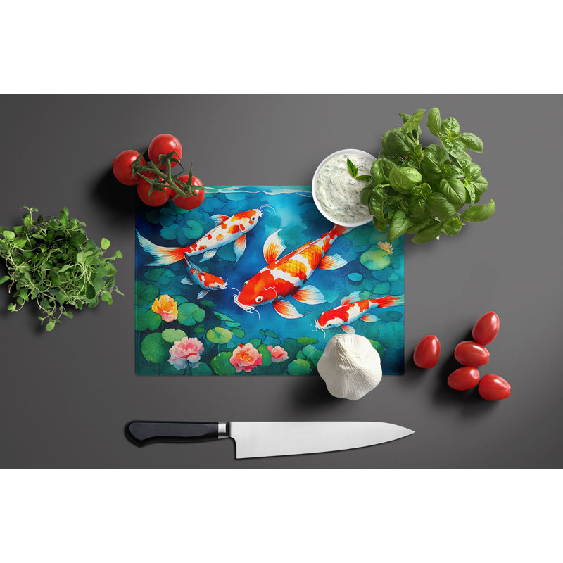 Koi Fish Glass Cutting Board Large