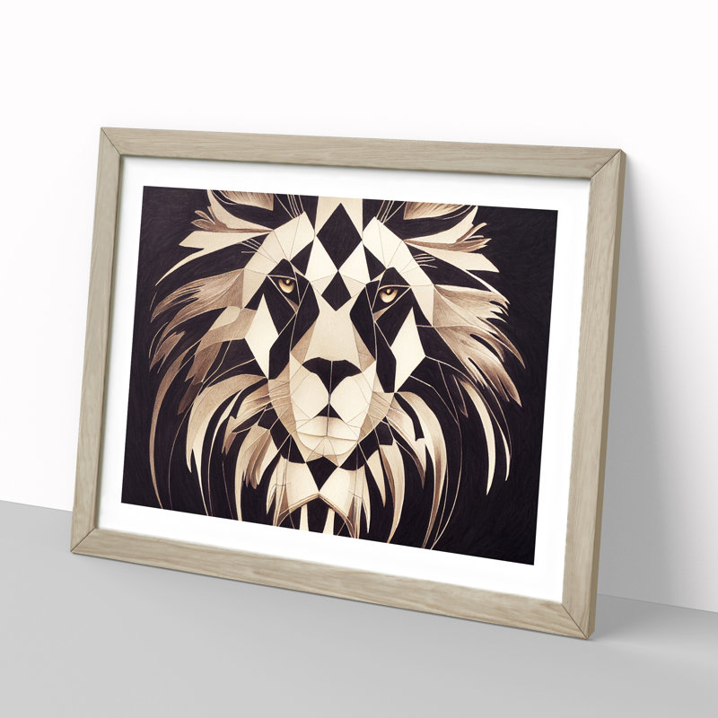 XH1022-8700X Supreme Abstract Lion - Single Picture Frame Print, 34cm H x 46cm W x 2cm D, Oak