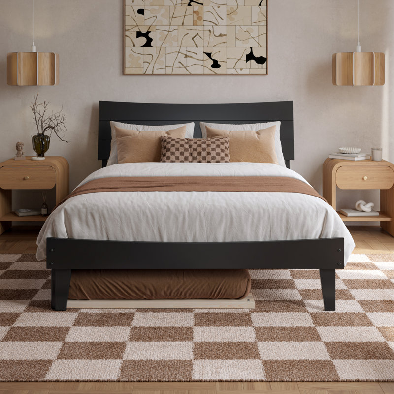 Phoenix Wood Platform Bed with Trundle, Black, Full