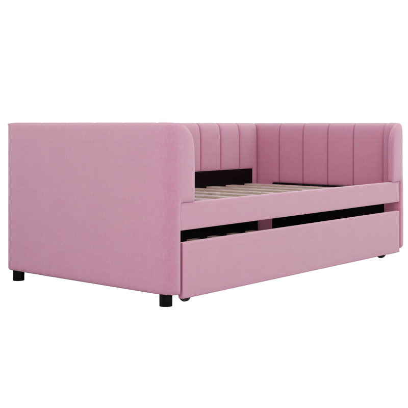 Lit de jour simple rembourré avec couchette, Rose
