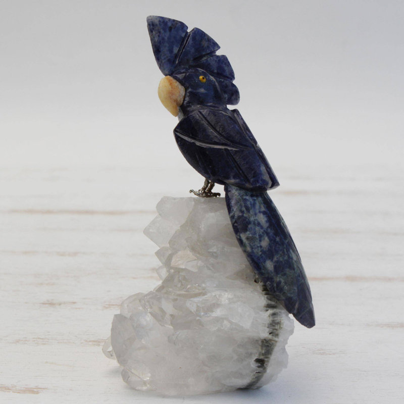 Figurine sodalite et quartz cacatoès Clarkedale