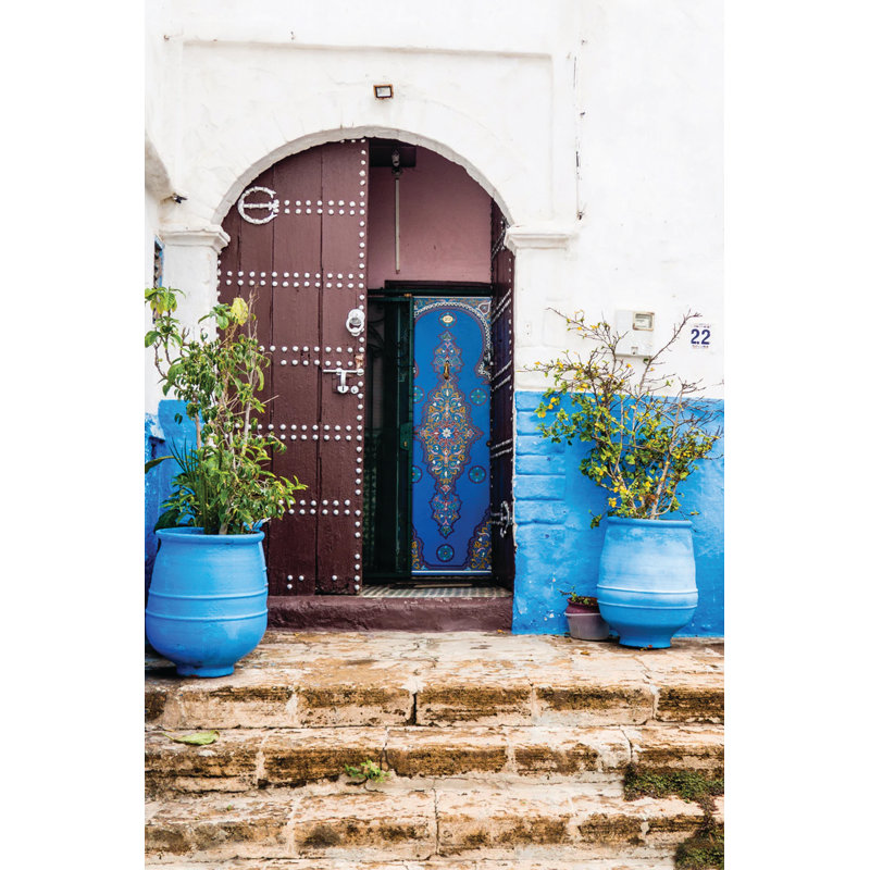 Morocco Doorway And Planters - Wrapped Canvas Print, 46cm H x 30cm W x 3.8cm D
