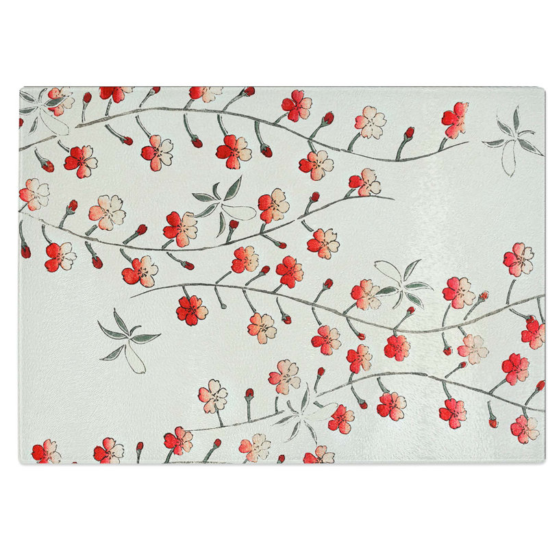 Tempered Glass Cherry Blossom Tree Chopping Board, 28.5 cm W x 20 cm L