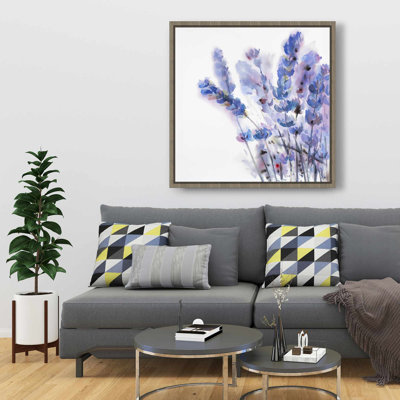 Aquarelle fleurs de lavande - décor de toile encadrée rustique