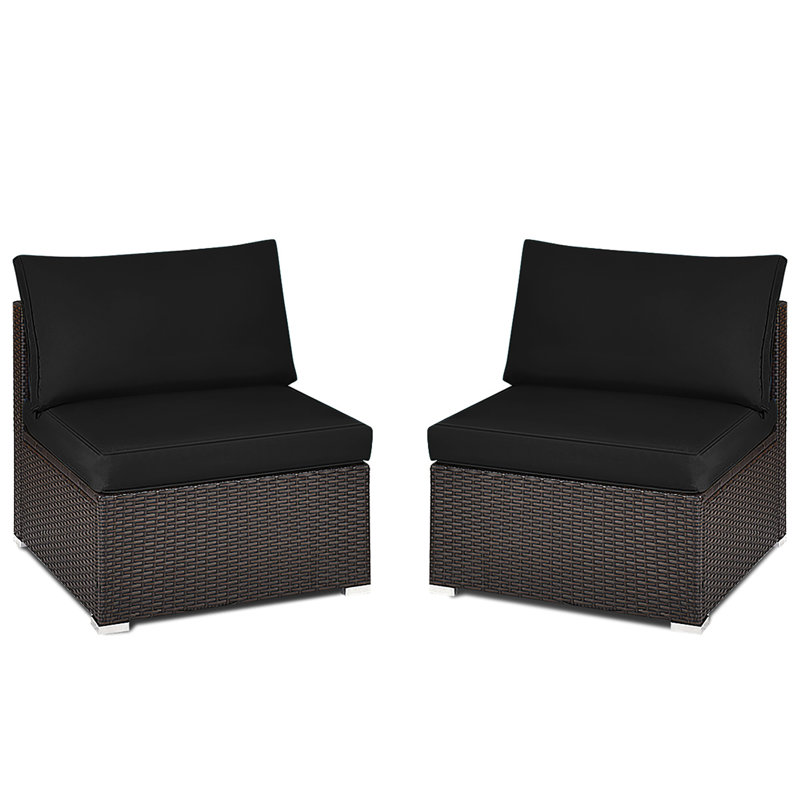 Jeadon 51'' Wide Straight Wicker Patio Sofa with Cushions, Black